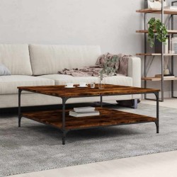 Table basse chêne fumé 100x100x40 cm bois d'ingénierie 