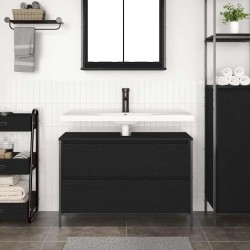 Meuble de salle de bain lavabo tiroirs chêne noir 90x34,5x60 cm 