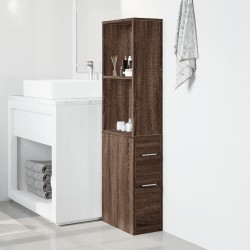 Armoire de salle de bain étroite avec roulettes chêne marron 