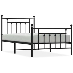 Cadre de lit métal sans matelas avec pied de lit noir 100x190cm 