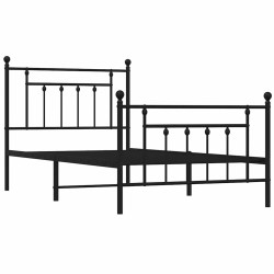 Cadre de lit métal sans matelas avec pied de lit noir 100x190cm 