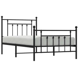 Cadre de lit métal sans matelas avec pied de lit noir 100x190cm 