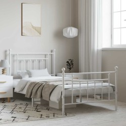 Cadre de lit métal sans matelas et pied de lit blanc 100x190 cm 