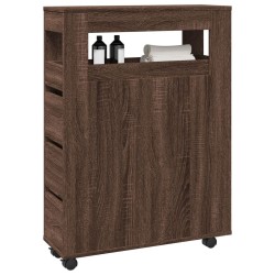 Meuble étroit de salle de bain à roulettes chêne marron 
