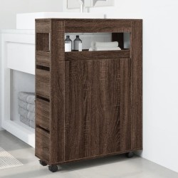 Meuble étroit de salle de bain à roulettes chêne marron 
