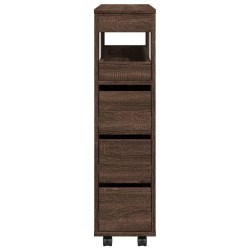 Meuble étroit de salle de bain à roulettes chêne marron 