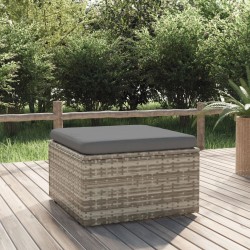 Repose-pied de jardin et coussin Gris 55x55x30cm Résine tressée 