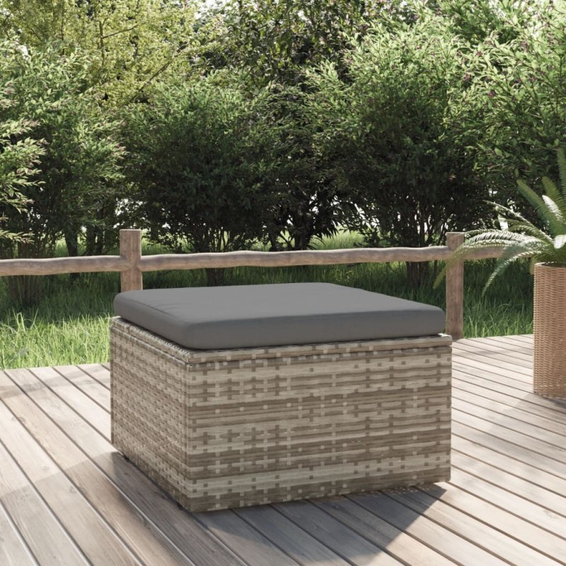 Repose-pied de jardin et coussin Gris 55x55x30cm Résine tressée 