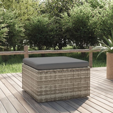 Repose-pied de jardin et coussin Gris 55x55x30cm Résine tressée 