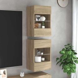 Meubles TV muraux lumières LED 2 pcs chêne sonoma 40x30x60,5 cm 