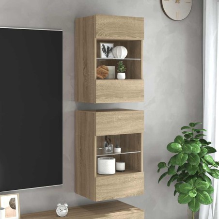 Meubles TV muraux lumières LED 2 pcs chêne sonoma 40x30x60,5 cm 