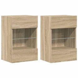 Meubles TV muraux lumières LED 2 pcs chêne sonoma 40x30x60,5 cm 