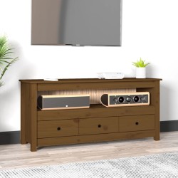 Meuble TV Marron miel 114x35x52 cm Bois de pin massif 