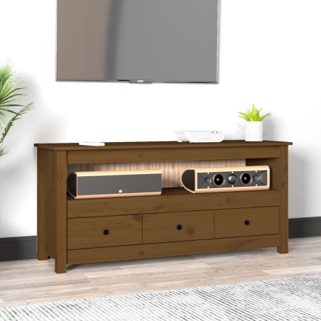 Meuble TV Marron miel 114x35x52 cm Bois de pin massif 