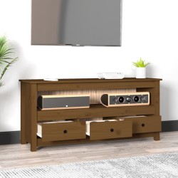 Meuble TV Marron miel 114x35x52 cm Bois de pin massif 