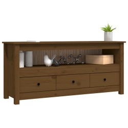 Meuble TV Marron miel 114x35x52 cm Bois de pin massif 