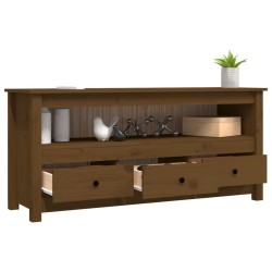 Meuble TV Marron miel 114x35x52 cm Bois de pin massif 