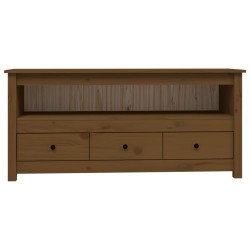 Meuble TV Marron miel 114x35x52 cm Bois de pin massif 