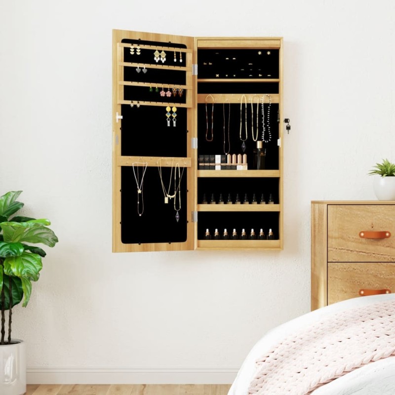 Armoire à bijoux avec miroir et éclairage LED mural 