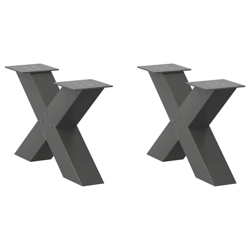Pieds de table basse en forme de X 2 pièces Anthracite 60 x (30-31) cm Acier 