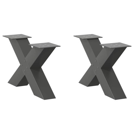 Pieds de table basse en forme de X 2 pièces Anthracite 60 x (30-31) cm Acier 