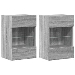 Meubles TV muraux et lumières LED 2pcs sonoma gris 40x30x60,5cm 