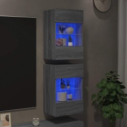 Meubles TV muraux et lumières LED 2pcs sonoma gris 40x30x60,5cm 