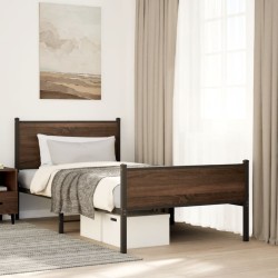 Cadre de lit en métal sans matelas chêne marron 100x190 cm 