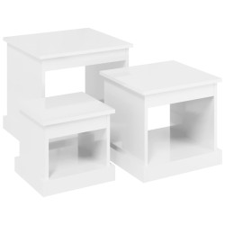 Tables basses 3 pcs blanc brillant bois d'ingénierie 