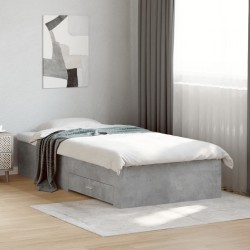 Cadre de lit avec tiroirs sans matelas gris béton 90x200 cm 