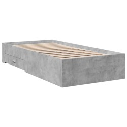 Cadre de lit avec tiroirs sans matelas gris béton 90x200 cm 