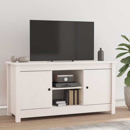 Meuble TV Blanc 103x36,5x52 cm Bois de pin massif 