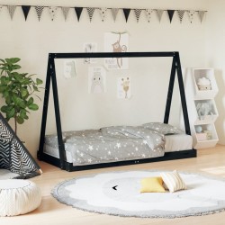 Cadre de lit pour enfant noir 80x160 cm bois de pin massif 