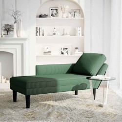 Chaise longue avec coussin vert jungle tissu en velours côtelé 