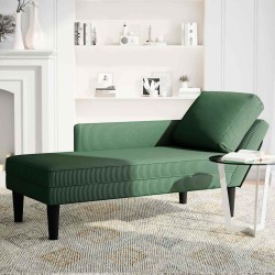 Chaise longue avec coussin vert jungle tissu en velours côtelé 