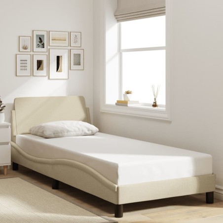 Cadre de lit avec tête de lit sans matelas crème 80x200cm tissu 