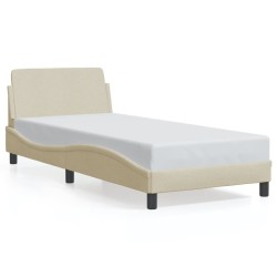 Cadre de lit avec tête de lit sans matelas crème 80x200cm tissu 