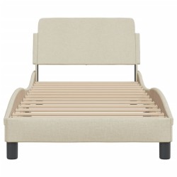 Cadre de lit avec tête de lit sans matelas crème 80x200cm tissu 