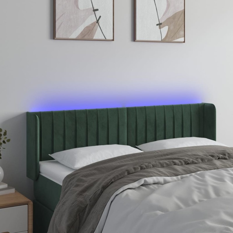 Tête de lit à LED Vert foncé 147x16x78/88 cm Velours 