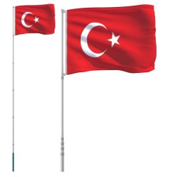 Drapeau de la Turquie et mât 5,55 m Aluminium 