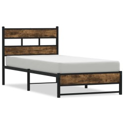 Cadre de lit en métal sans matelas chêne fumé 107x203 cm 