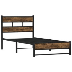 Cadre de lit en métal sans matelas chêne fumé 107x203 cm 