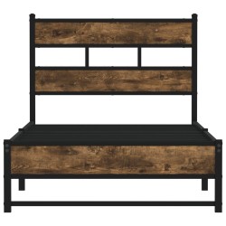 Cadre de lit en métal sans matelas chêne fumé 107x203 cm 