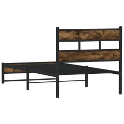 Cadre de lit en métal sans matelas chêne fumé 107x203 cm 