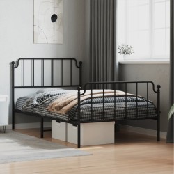 Cadre de lit métal sans matelas avec pied de lit noir 107x203cm 