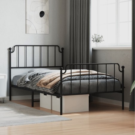 Cadre de lit métal sans matelas avec pied de lit noir 107x203cm 