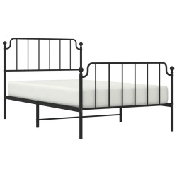 Cadre de lit métal sans matelas avec pied de lit noir 107x203cm 