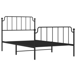 Cadre de lit métal sans matelas avec pied de lit noir 107x203cm 