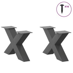 Pieds de table basse en forme de X, 2 pièces, anthracite, 50 x (30-31) cm, acier 