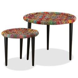 Table basse 2 pcs Détails tissés chindi Multicolore 
